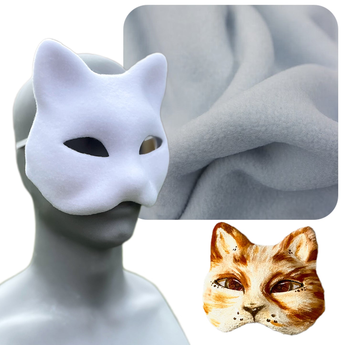 Pre-Felted Cat Mask With Elastic (Ready to Paint)